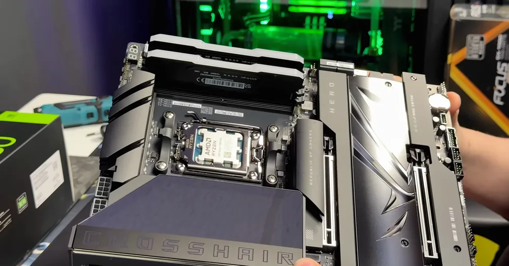 Motherboard with an AMD Ryzen CPU and RAM already installed, at MAD Gaming
